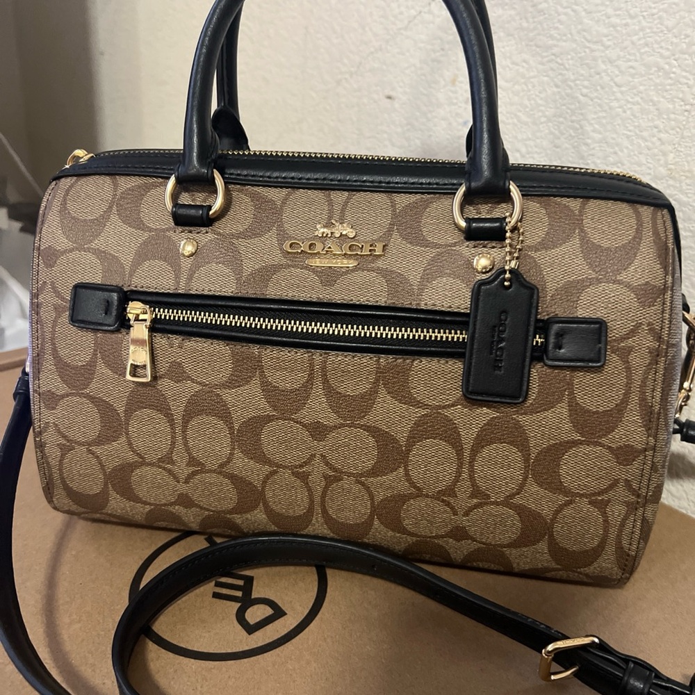 Coach Rowan Brown Signature Canvas with Black Trim